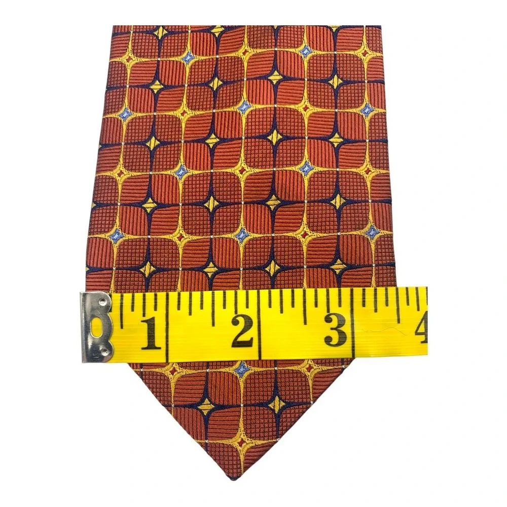 Jos A Bank Signature Collection Silk Tie Geometric‎ Pattern Bronze Yellow Blue